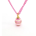 Macro detail of pink and white striped enamel egg pendant on golden cuban link chain - Pink White Striped Pink Chain Style (04)