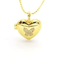Detailed view of golden heart locket necklace with pavé crystal butterfly and bead chain - Heart Butterfly Rhinestone Locket (9#)