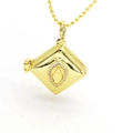Detailed view of square gold locket with Virgin Mary icon and zircon border on ball chain - Virgin Mary Square Locket (8#)
