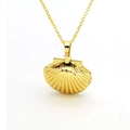 Golden seashell locket necklace with shell texture and delicate cross chain - Shell Shape (f1)
