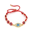 Evil eye red braided cord bracelet with gold charms and sparkling crystal accents - Oval Rhinestone Eye Style (06)