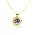 Golden bead chain necklace with blue evil eye pendant surrounded by sparkling zircons - C (Outer Ring Rhinestone Style)