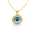 Gold evil eye sunflower pendant necklace with zircon rhinestones and bead chain - A (Sunburst Radiant Style)