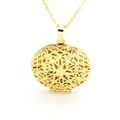 Golden oval locket necklace with intricate hollow floral pattern on a delicate chain - Oval Hollow (f3)