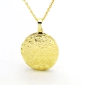 Detailed close-up of a gold oval locket necklace with vintage floral engraving detail - Round Retro Carving (f4)