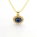 Golden bead chain necklace featuring a blue evil eye pendant with clear zircon inlay - B (Classic Round Style)