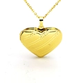Polished gold heart locket necklace with striped texture on a delicate chain - Heart Stripe (f5)