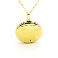 Detailed view of gold oval locket necklace with engraved Wish upon a star design - Round Star Moon Carving (f6)