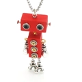 Beweegbare robotketting met rood lichaam en Eiffeltoren-hanger aan zilveren ketting - Rood