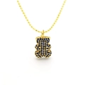 Goldene Kugelkette mit einem Bären-Anhänger, besetzt mit dunkelblauen Zirkonia - Blau