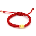 Traditional red woven rope bracelet with 3D gold-colored ingot and Fu character charm - Fu Sycee Style (A)
