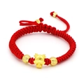 Red braided rope bracelet with golden zodiac dragon pendant and lucky Fu character - Fu Character Dragon Luck Bead Style (C)
