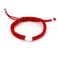 Handwoven red rope bracelet with silver oval charm and adjustable drawstring closure - Lotus Plate Style (B)