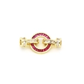 Detail of gold jewelry connector with red baguette zircon and pavé stones for DIY necklaces - Round Shape / Red Zirconia (C3)