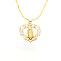 Collar dorado con colgante de corazón, relieve de la Virgen María y circonitas brillantes - Borde de Corazón en Circonia Blanca (905-A3)