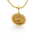 Vintage French round medallion necklace with red zircons and cross in golden finish - Round French Inscription Medallion (A4)