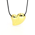 Colgante de corazón de oro pulido en un collar gargantilla minimalista de cordón de cuero - Estilo B 28mm / Dorado
