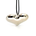 Collar de mujer con colgante de corazón de plata pulida y cordón negro minimalista - Estilo C (37mm) / Oro blanco
