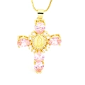 Detailansicht Goldene Kreuzkette mit Maria-Ikone und rosa Zirkonsteinen im Tropfenschliff - Rosa