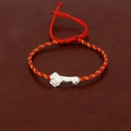 Handmade red cord bracelet with silver Ruyi charm and Fu character for good fortune - Silver Ruyi Fu (D)