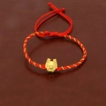 Chinese Zodiac Dragon bracelet in 925 silver with red and gold braided rope string - Dragon Head (B)