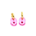 Macro detail of gold-plated bean earrings featuring elegant pink enamel finish - Pink