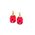 Detailed close-up of golden hoop earrings featuring vibrant red coffee bean resin charms - Rose Red