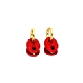 Elegant gold hoop earrings featuring vibrant red pig nose charms with a glossy finish - Red