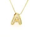 Gold plated letter A pendant necklace featuring micro-pave cubic zirconia on a box chain - Letter A