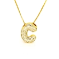 Sparkling gold letter C pendant necklace with cubic zirconia pave and box chain - Letter C