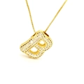 Gold letter B pendant necklace with micro-paved cubic zirconia on matching box chain - Letter B