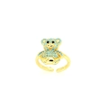 Vista macro dell'anello orso 3D con micro-pavé di zirconi azzurri e fascia dorata - Celeste