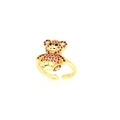 Anello orsetto dorato regolabile con strass rossi e occhi in zircone nero brillante - Rosso