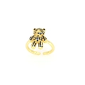 Macro detail of a gold bear ring with blue micro-pave crystals and open band - Dark Blue