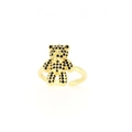 Adjustable gold ring with 3D cute bear motif featuring black pavé micro-inlaid crystals - Black Pave Bear (A Black) / Black