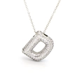Silver tone D-letter pendant necklace with full cubic zirconia stones on classic chain - Letter C