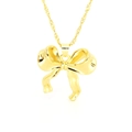 Elegant gold bow pendant necklace with twisted wave chain for women fashion - 3D High Polished Bow Style (G)