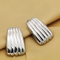 Detailansicht silberner rechteckiger Ohrringe mit vertikalen Streifen und poliertem Finish - Silber Retro Dimensional Gerippte Ohrstecker