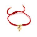 Adjustable red woven bracelet with gold cross pendant and sparkling zircon stone - Red
