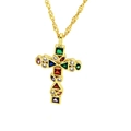 Retro gold cross necklace with colorful geometric zircon gemstones on twisted rope chain - Colorful Geometric Shape Gemstone Cross Style (D) / Gold