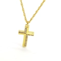 Detailed close-up of golden cross pendant with sparkling zircons on a twisted chain - Clear Double Row Zircon Latin Cross Style (A) / Gold