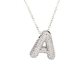 Collar con colgante de letra A burbuja plateada e incrustación de circonita cúbica - Letra P