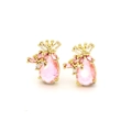 Close-up of pink teardrop zircon earrings with gold butterfly floral stud design - Pink Waterdrop Butterfly (B2)