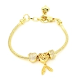 Gold plated snake chain bracelet featuring sparkling heart charms and feather pendants - Feather and Heart Style (A5)
