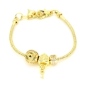 Gold-plated snake chain bracelet with evil eye beads and heart key charm pendants - Key and Heart Style (A4)