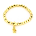 Gold beaded bracelet with cute tiger pendant and sparkling zircon accents for women - Lucky Tiger Style (S3)