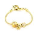 Detail of gold snake chain bracelet with heart pendants and sparkling sunflower charm - Sunflower Style (A3)