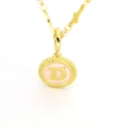 Pink enamel round D-letter pendant necklace with gold beads, pearls and cross chain - Letter D