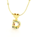 Detail of 18k gold heart necklace with letter D pendant and colorful zircon stones - Letter D Style