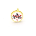 Detailed view of the gold-rimmed circular Thangka pendant with religious eye pattern - White Wisdom Eye (A4)